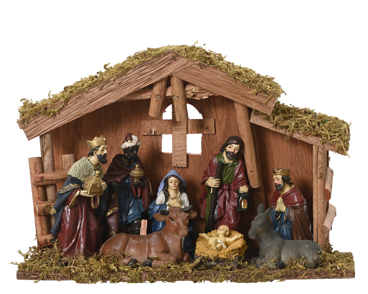 NATIVITY HOUSE MDF 10X30X21CM MULTI