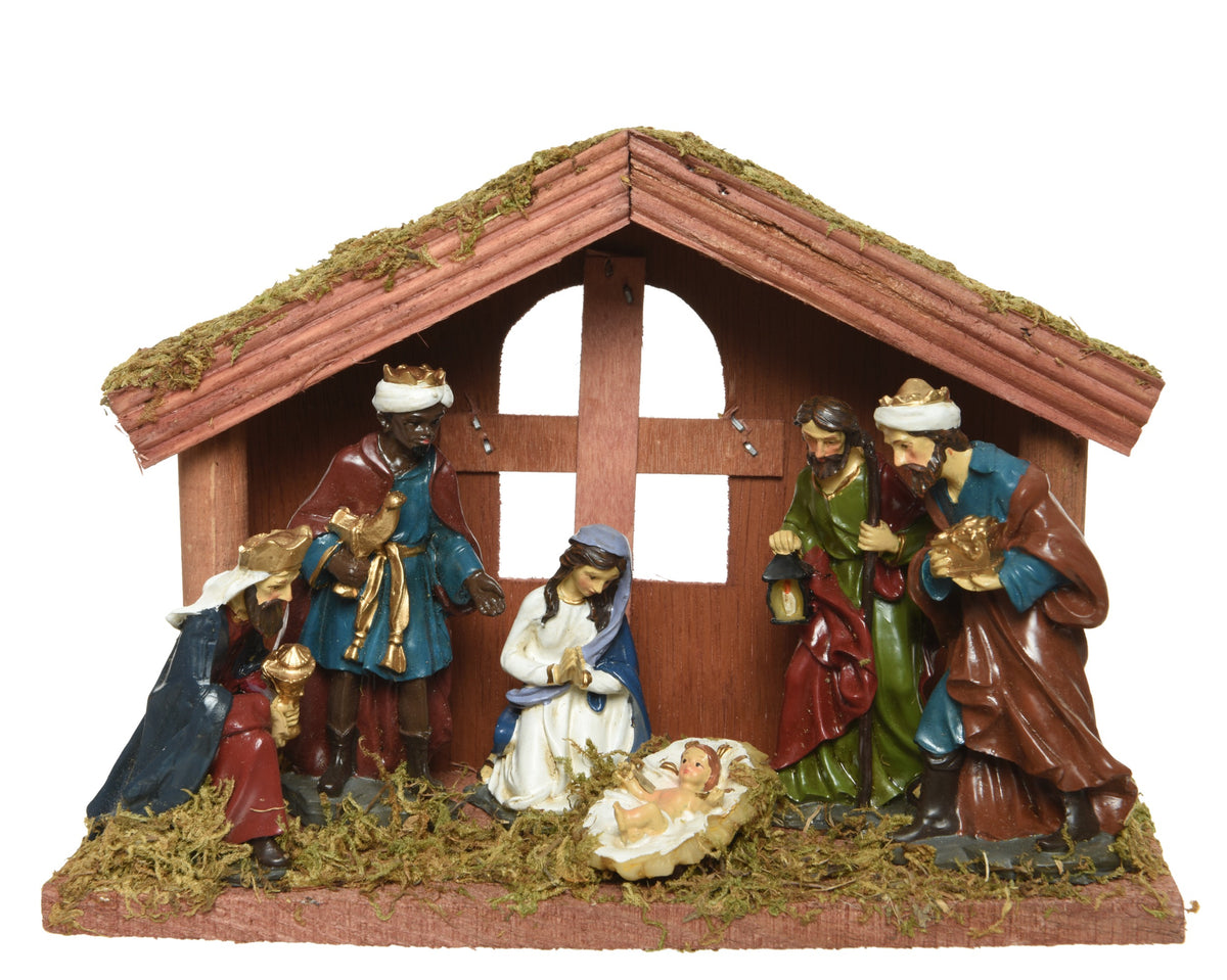 NATIVITY HOUSE MDF 10X20X14CM MULTI