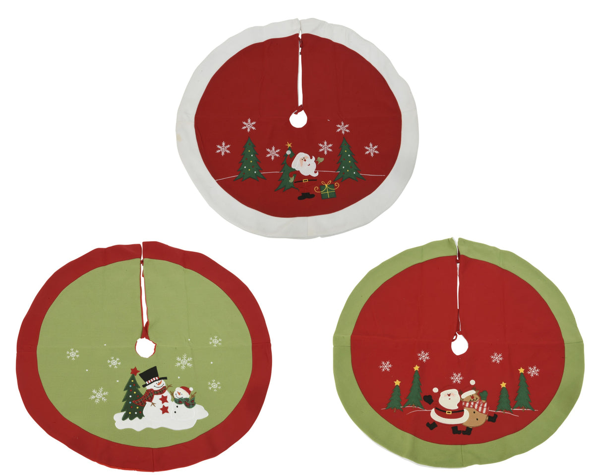 TREE SKIRT FELT 3ASS GREEN/RED
