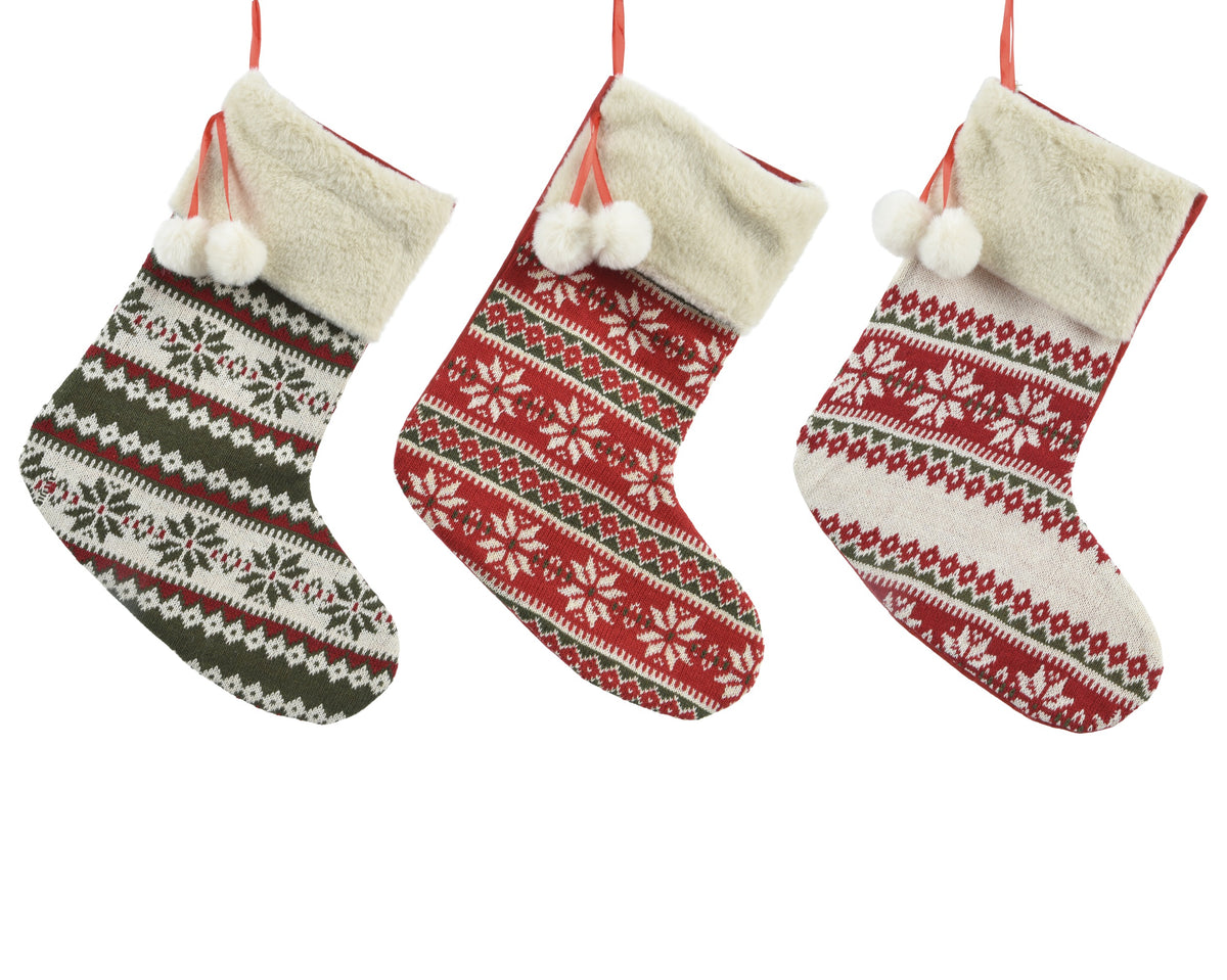 STOCKING POLYESTER KNITTED POMPOM 3ASS ASSORTED LARGO 37CM X ANCHO 29.5CM X ALTO 4CM