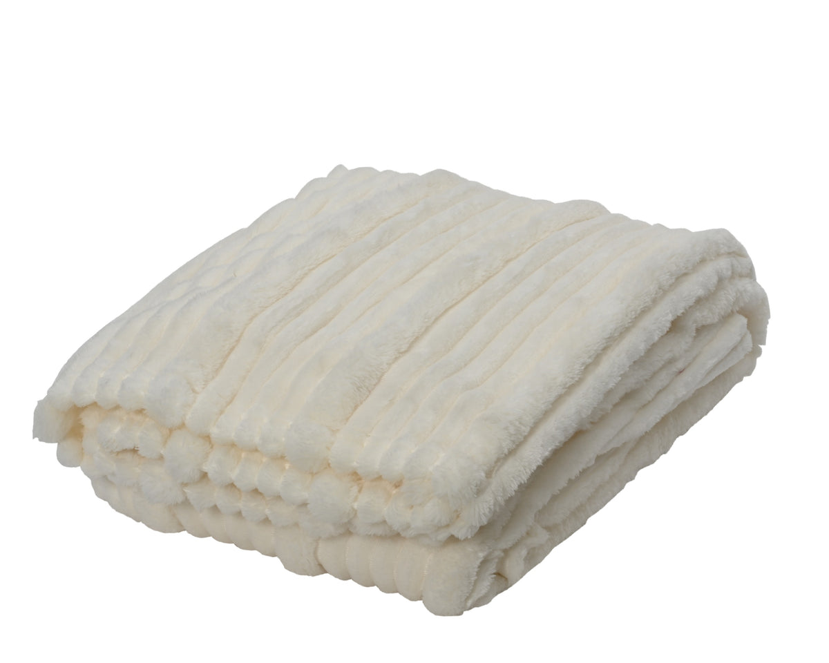 MANTA PLAID DE POLIÉSTER BLANCA CON RAYAS IRREGULARES 130 × 170 CM