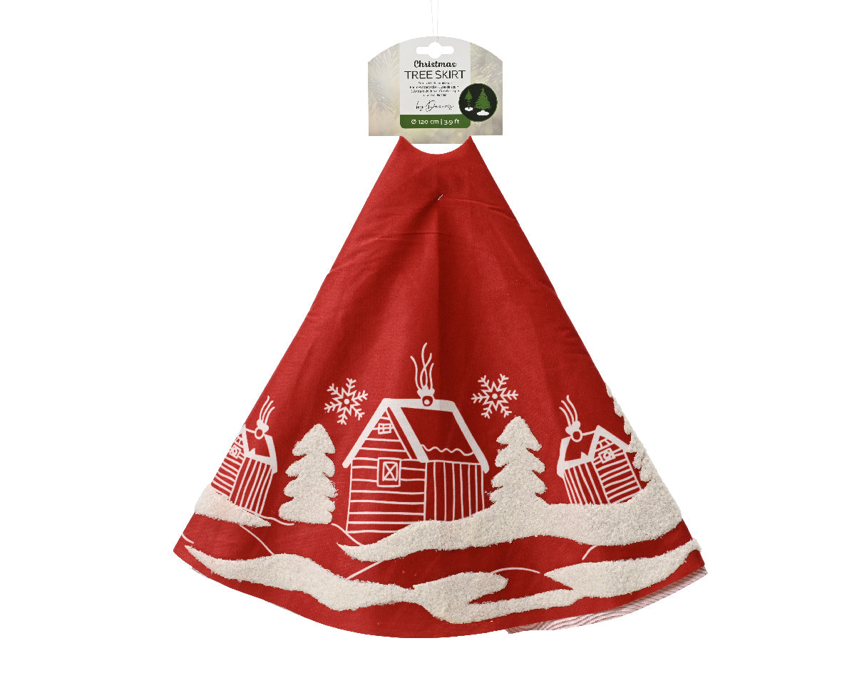 TREE SKIRT POLY HOUSE PRINTED RED