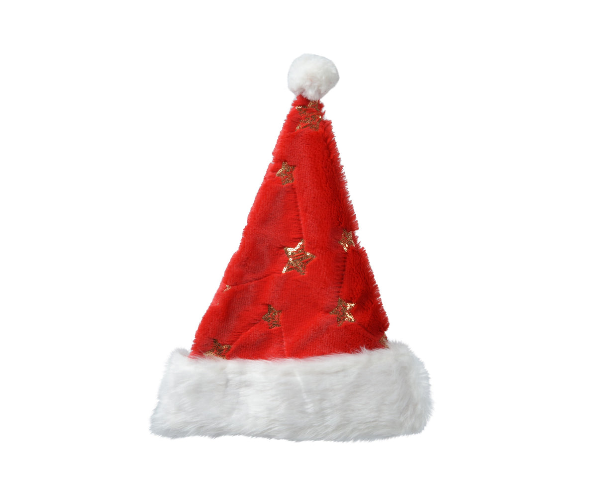 SANTA HAT POLY STITCHING GOLD STAR RED/WHITE