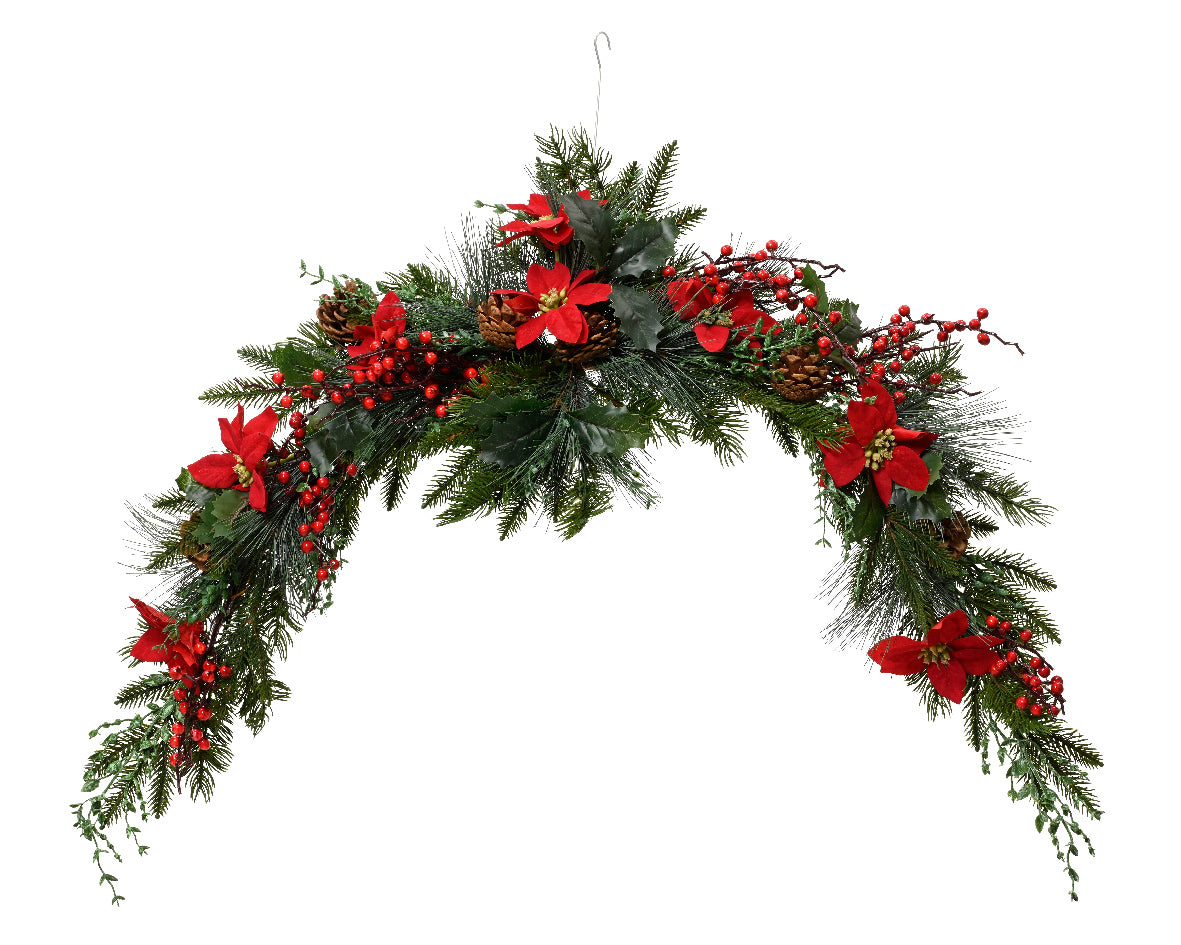 CLASSIC GARLAND PINECONES POINSETTIA IND GREEN/RED