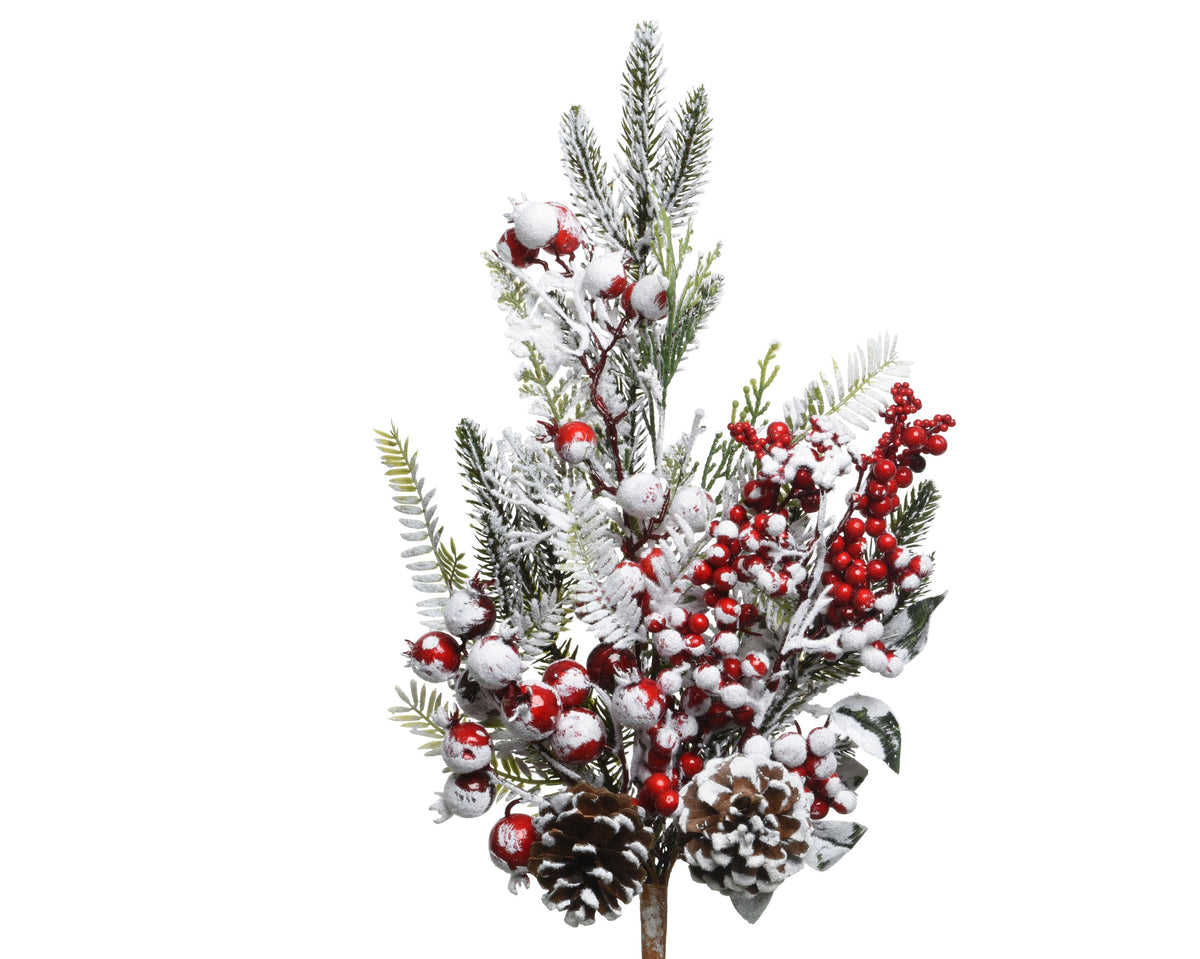 R/W BERRY SPRAY SNOWY RED BERRIES L7W14H30 GREEN
