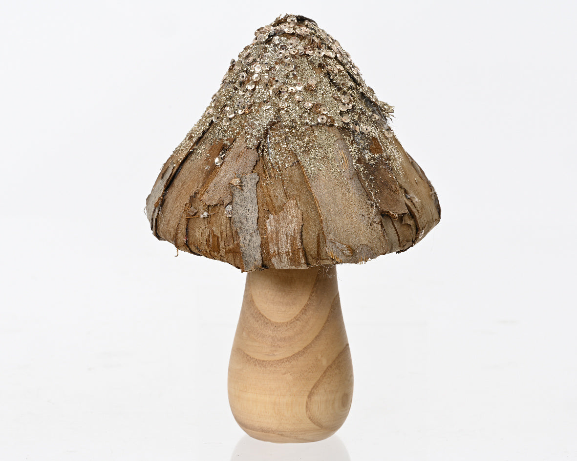 MUSHROOM BARK GLITTERS 9.5X9.5X14CM NATURAL