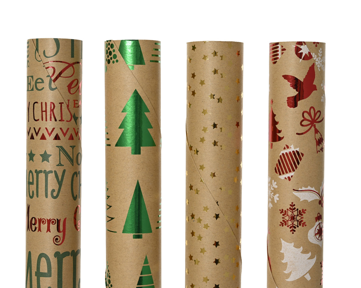 GIFTWRAPPING KRAFT PAPER HOTSTAMP 4ASS FSC MIX 70% ASSORTED LARGO 150CM X ANCHO 70CM X ALTO 0.01CM