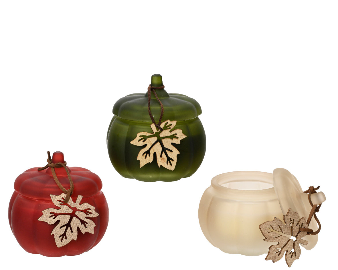 CANDLE PARAFFIN PUMPKIN PU LEATHER HANGER 3COL ASS