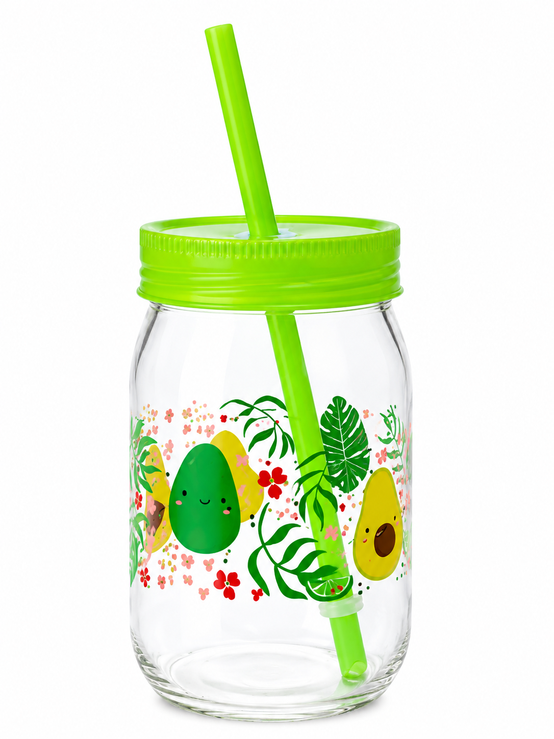 DRINKING MUG 370ML GLASS STRAW
