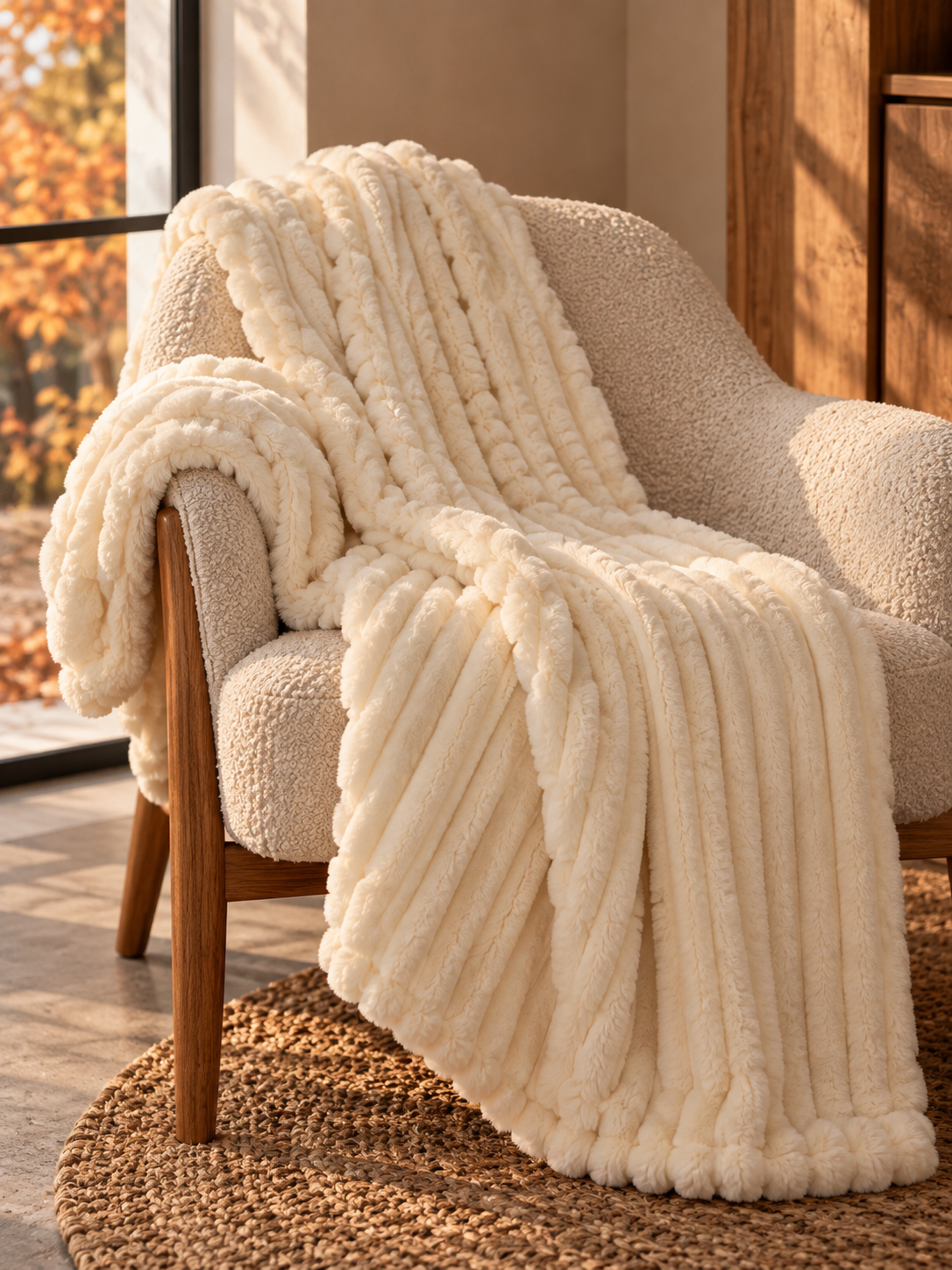 THROW POLYESTER IRREGULAR STRIPE WHITE LARGO 170CM X ANCHO 130CM X ALTO 1CM