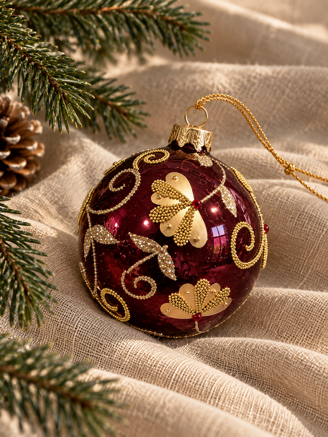 BOLA DE NAVIDAD DE CRISTAL COLOR BURDEOS DE 8 CM