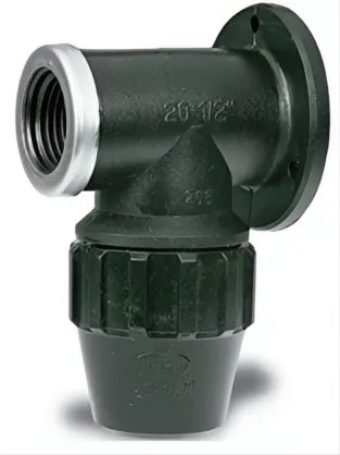 Codo grifo PE 20-1/2 negro para tubería de 20mm con conexión roscada de ½ pulgada.