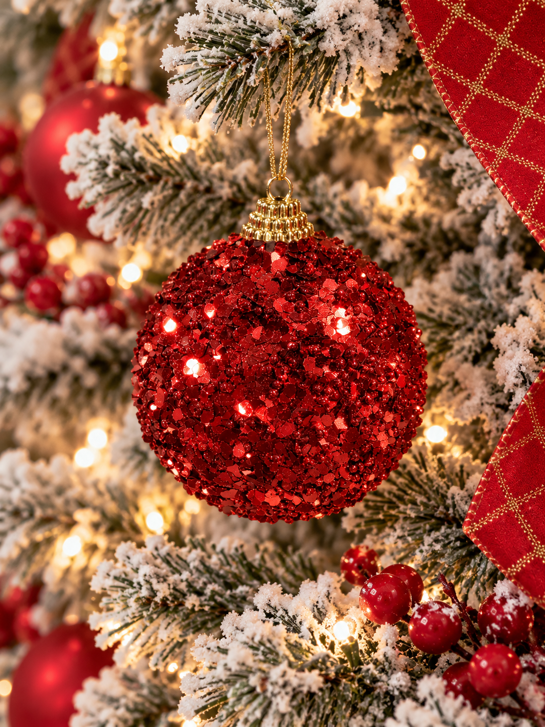 BOLA DE NAVIDAD ROJA CON MINI BOLITAS Y LENTEJUELAS 8CM