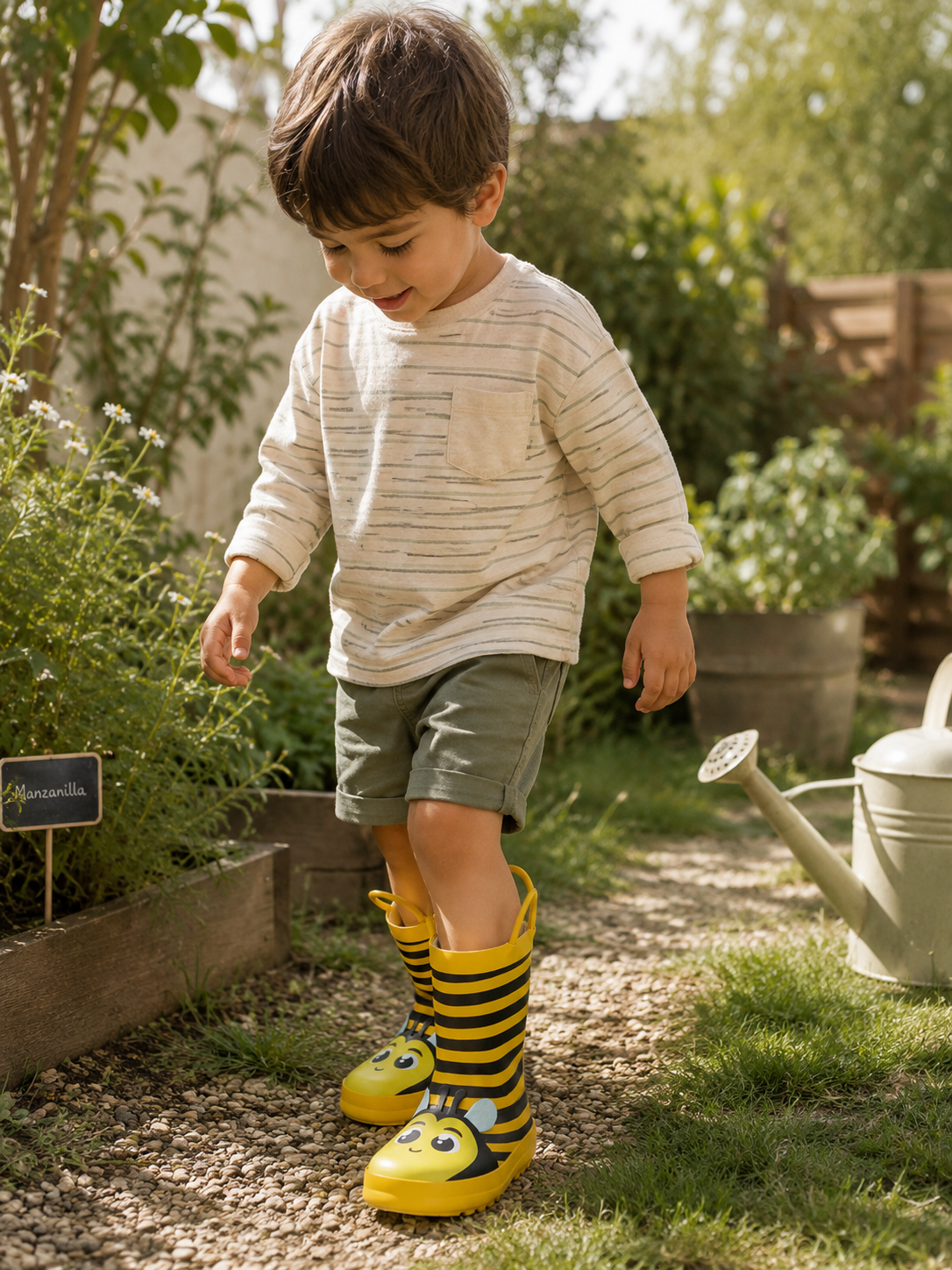 BOTAS INFANTILES DE AGUA CON DISEÑO DE ABEJA DE 25-26