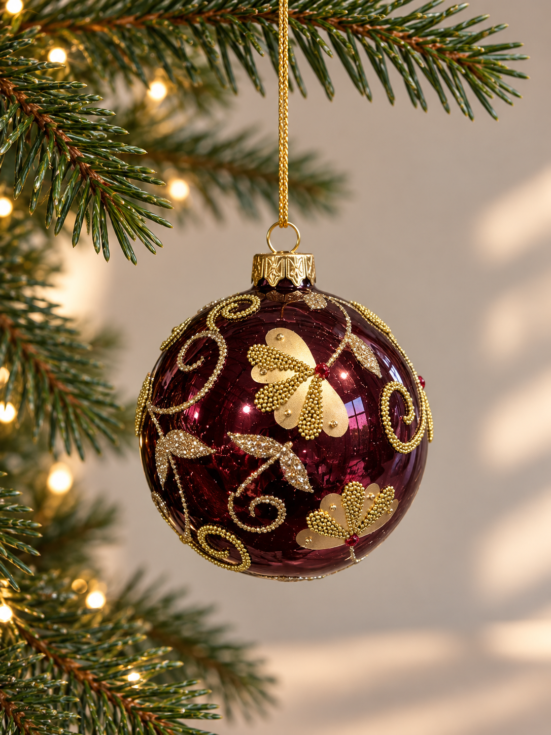 BOLA DE NAVIDAD DE CRISTAL COLOR BURDEOS DE 8 CM