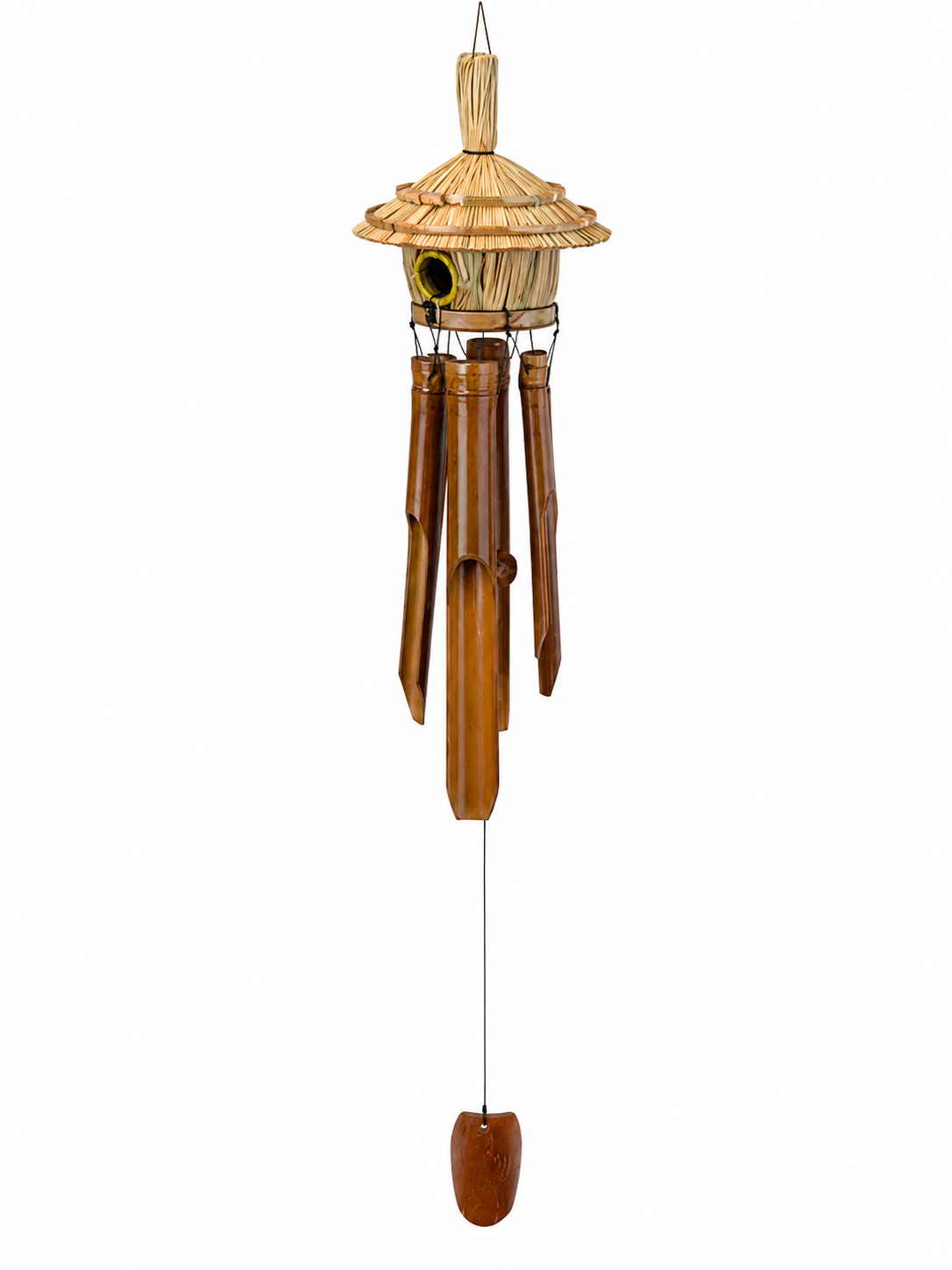 CAMPANILLA DE VIENTO DE BAMBÚ CON CASETA DE PÁJAROS
