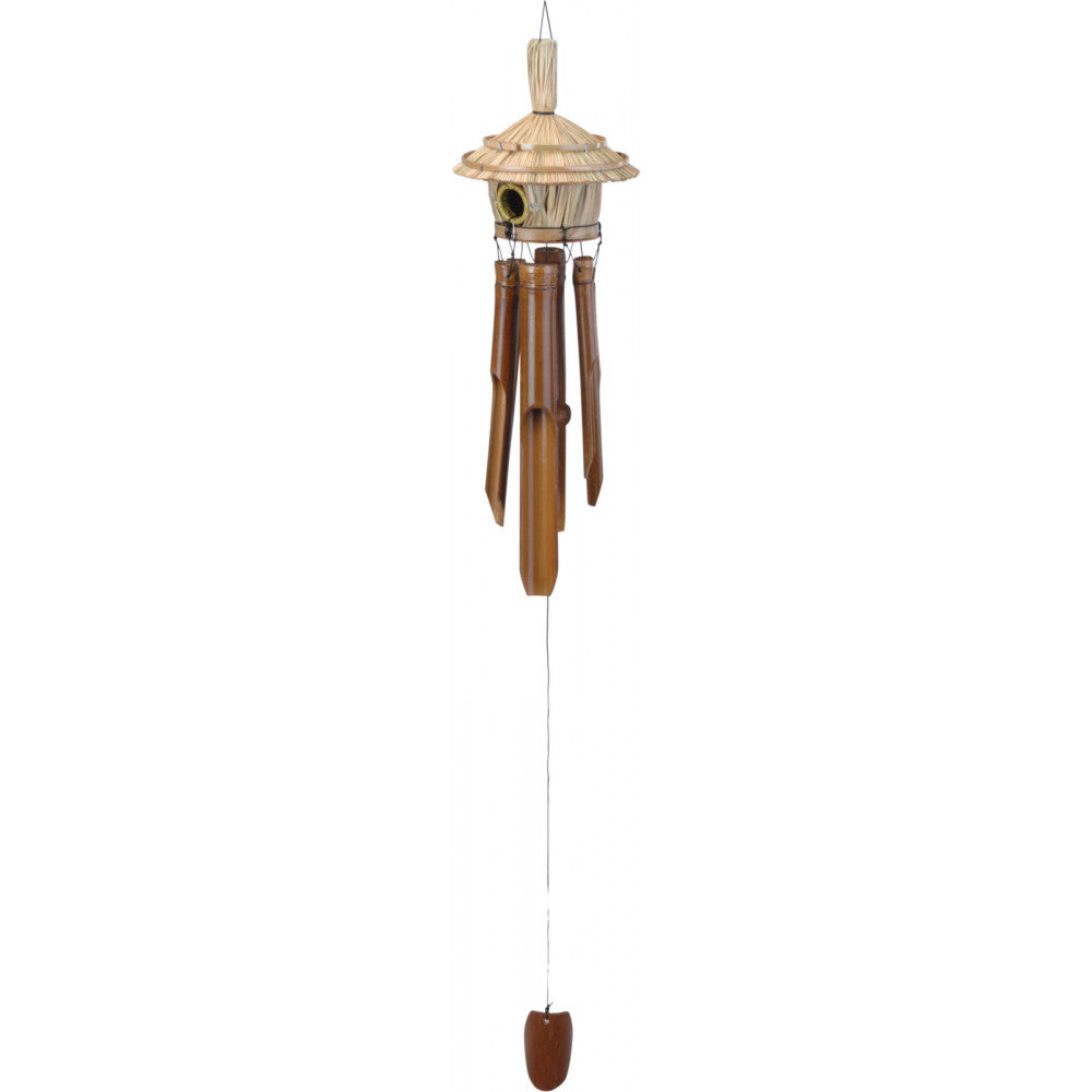 CAMPANILLA DE VIENTO DE BAMBÚ CON CASETA DE PÁJAROS