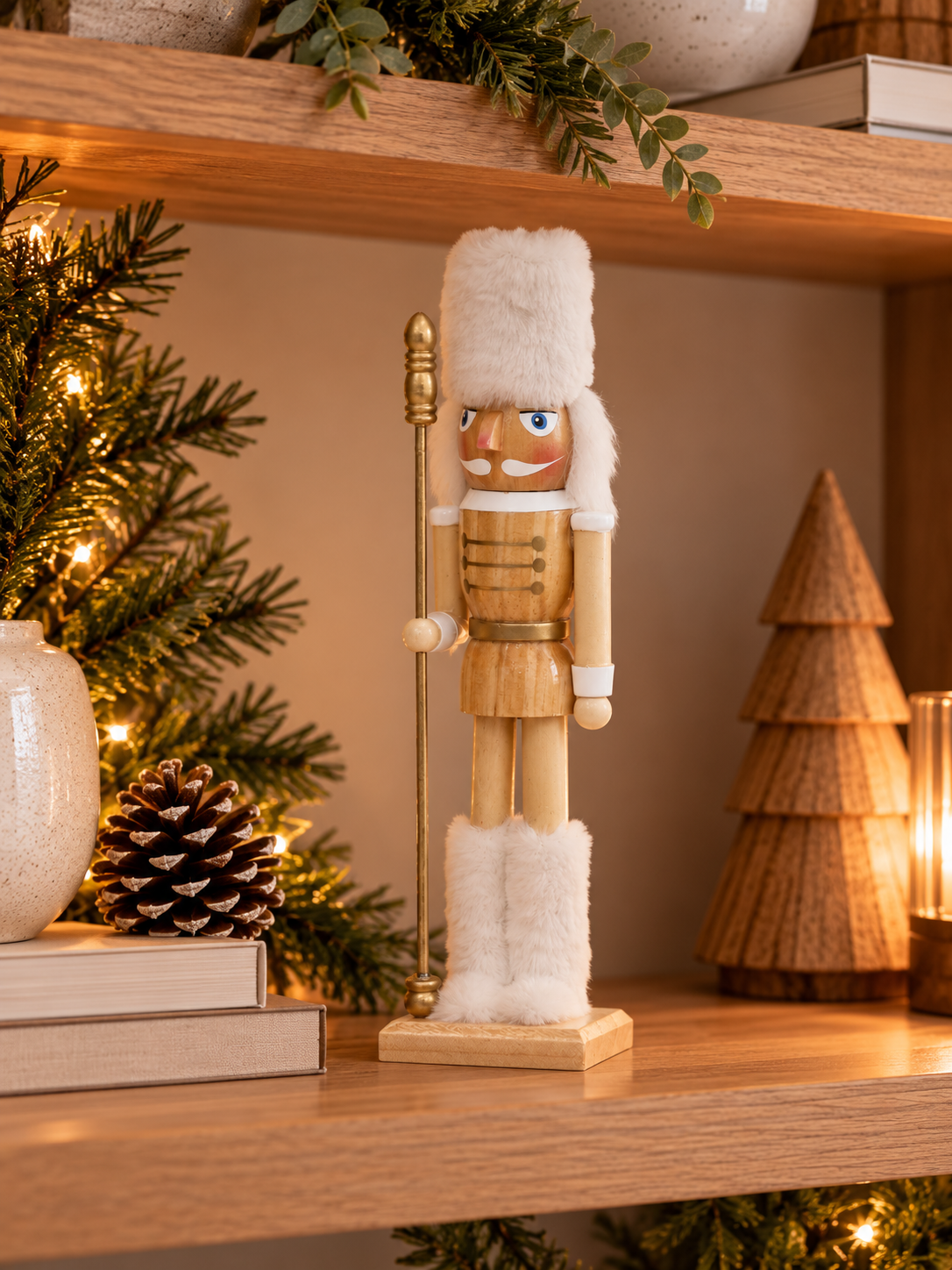 CASCANUECES DECORATIVO DE MADERA CON PELO 38CM