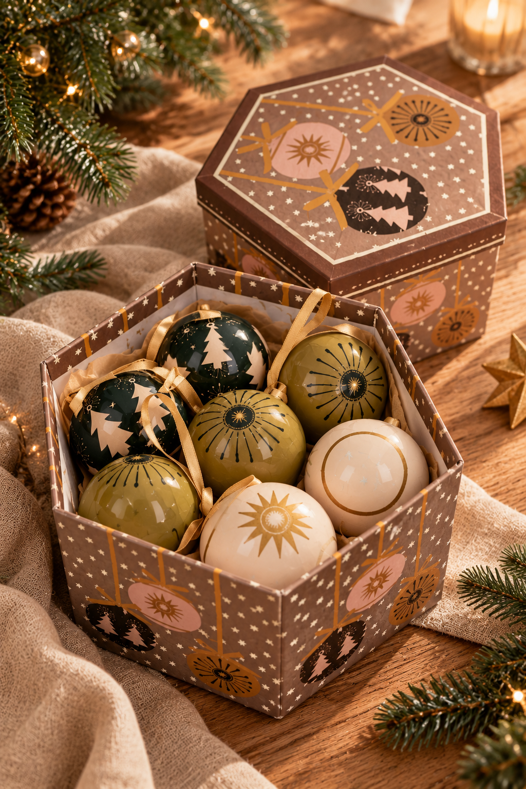 SET REGALO DE 14 BOLAS DE NAVIDAD EN TONOS BEIGE