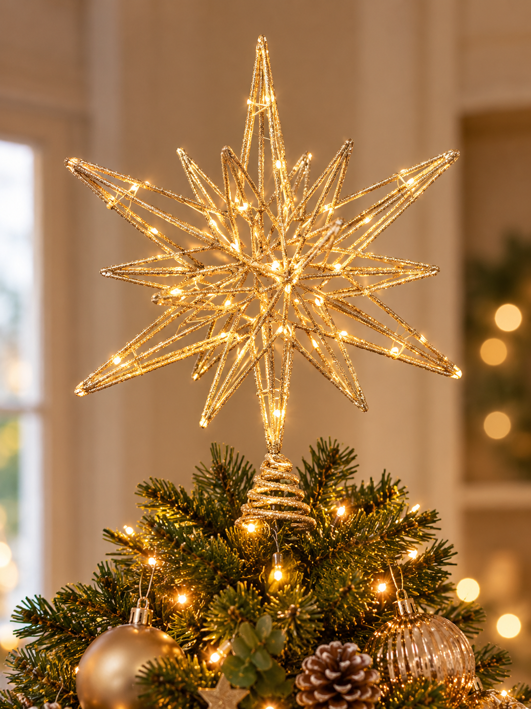 ESTRELLA ÁRBOL NAVIDAD CON LED COLOR DORADO