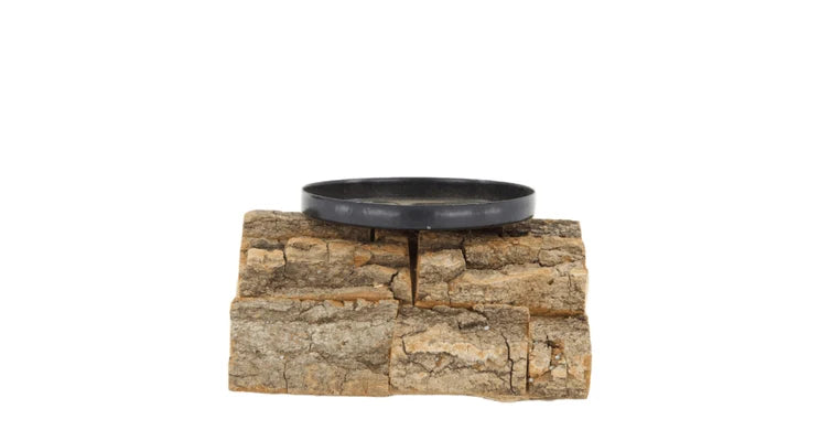 CANDLE HOLDER POPLAR BARK 12X12X7CM NATURAL