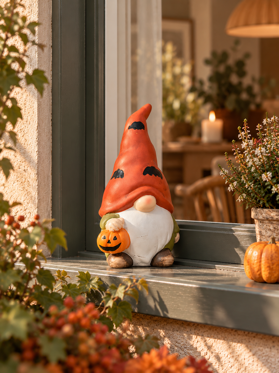 FIGURA DECORATIVA DE GNOMO DE HALLOWEEN DE CERÁMICA · 13 × 12 × 21 CM