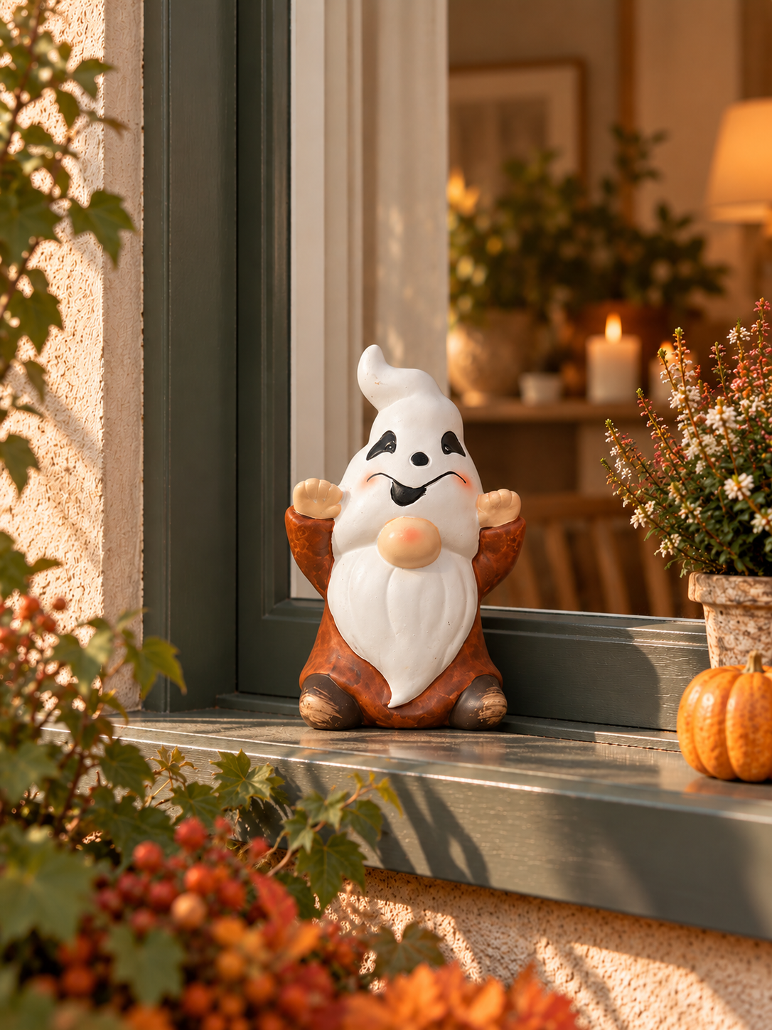 FIGURA DECORATIVA DE GNOMO DE HALLOWEEN DE CERÁMICA · 13 × 12 × 21 CM