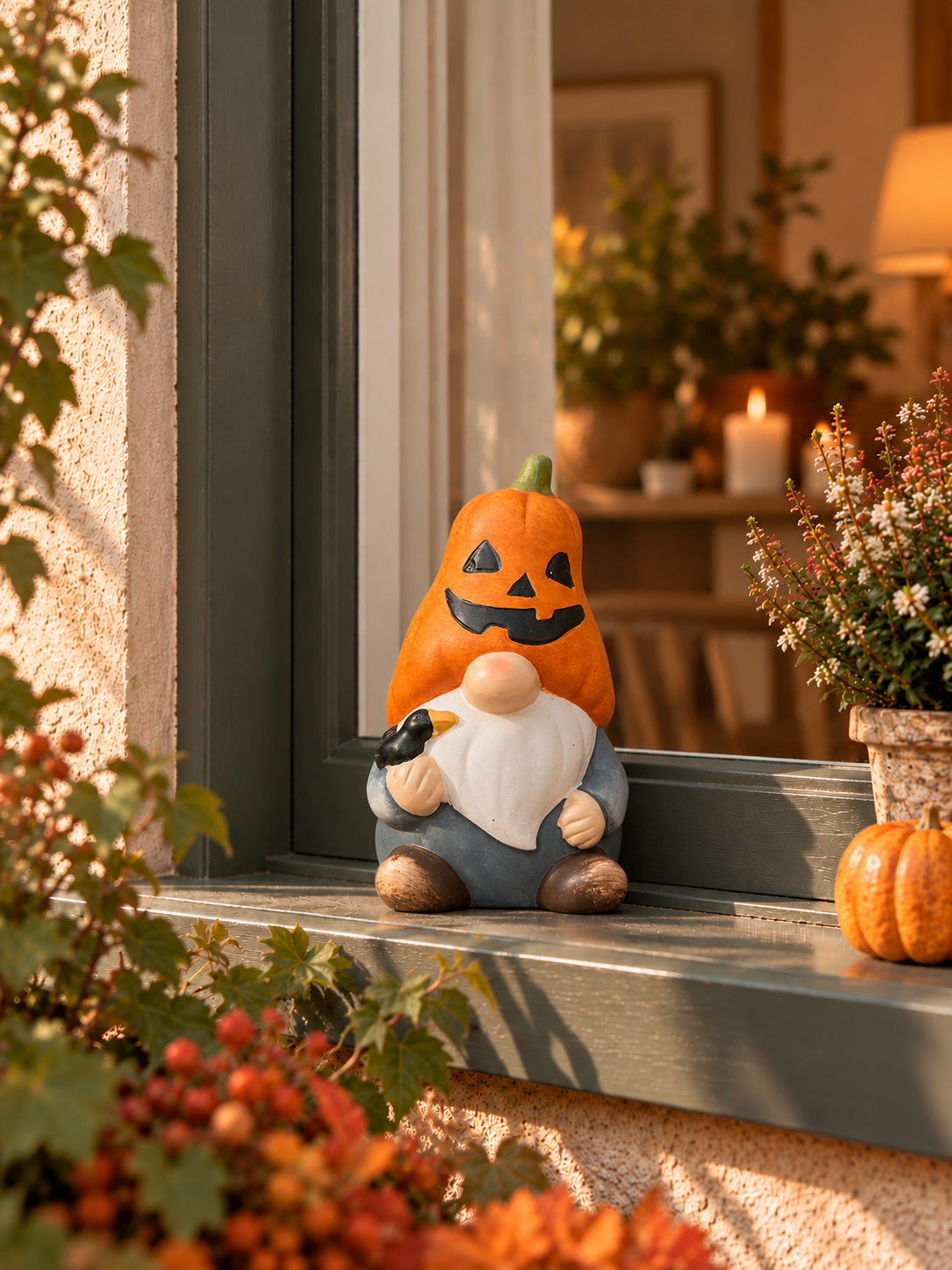 FIGURA DECORATIVA DE GNOMO DE HALLOWEEN DE CERÁMICA · 13 × 12 × 21 CM