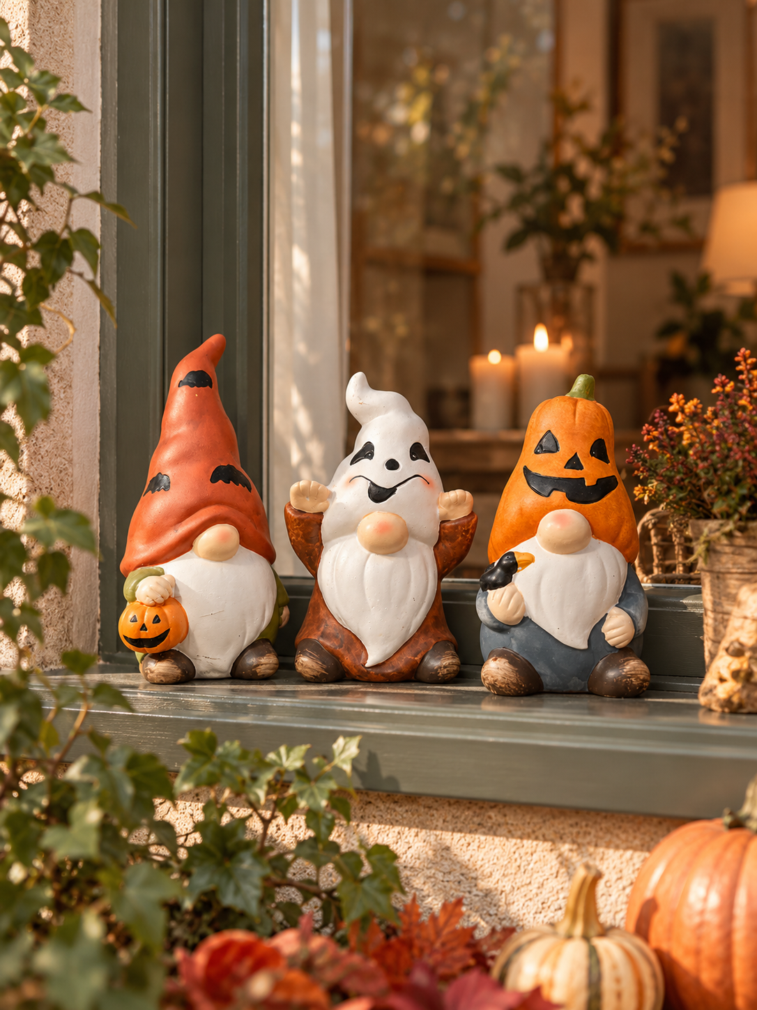 FIGURA DECORATIVA DE GNOMO DE HALLOWEEN DE CERÁMICA · 13 × 12 × 21 CM