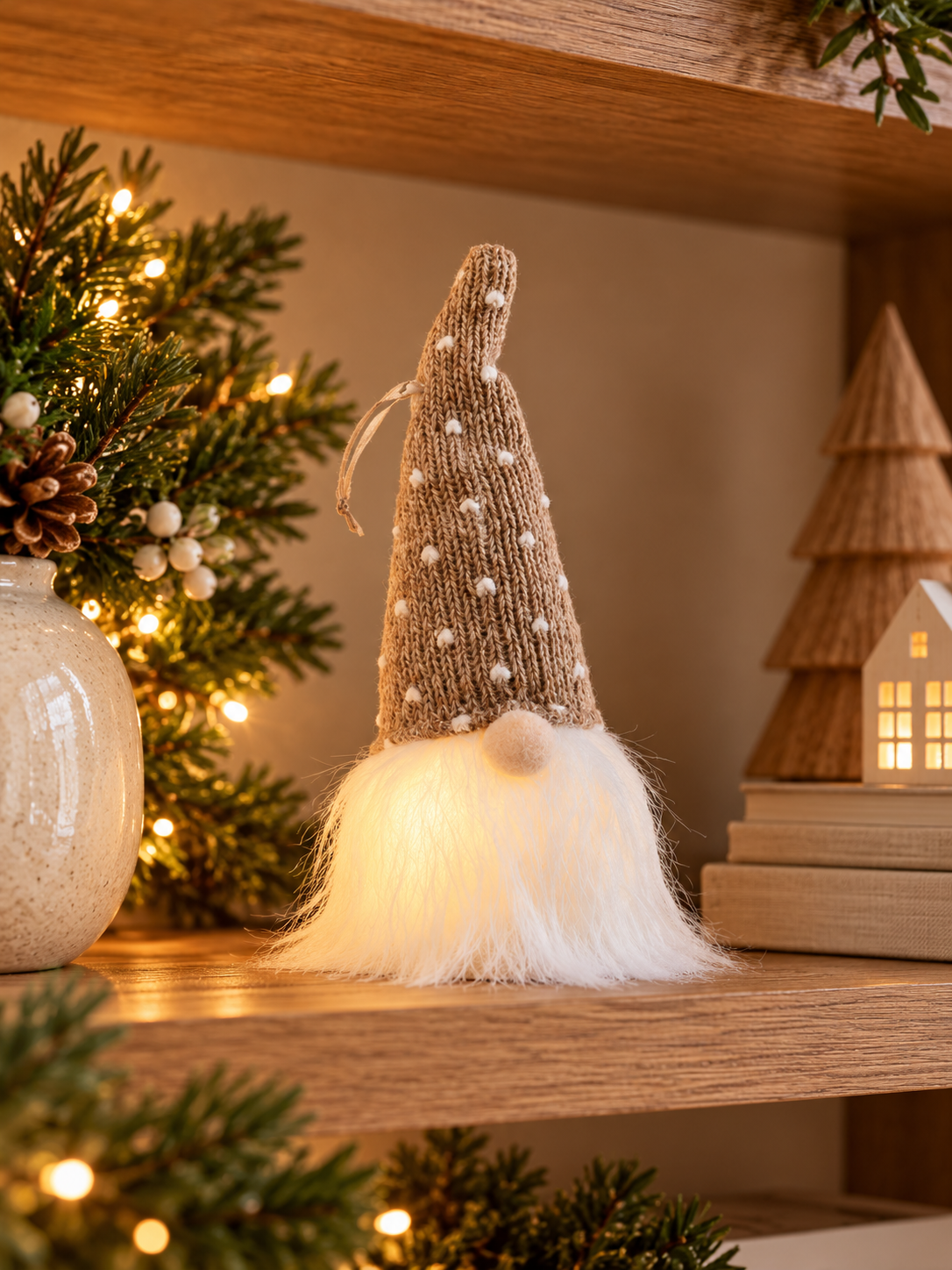 GNOMO DECORATIVO BEIGE LED 20 CM