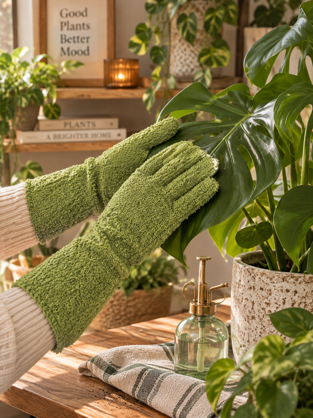 GUANTES DE POLVO DE PLANTAS VERDES