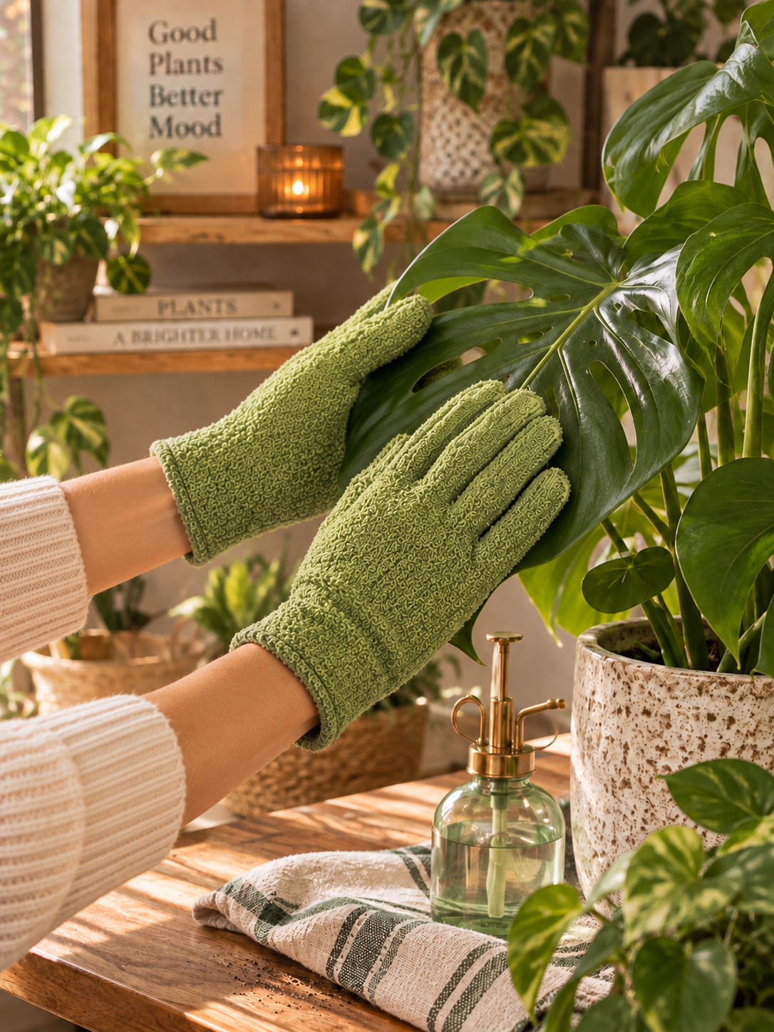 GUANTES DE POLVO DE PLANTAS VERDES