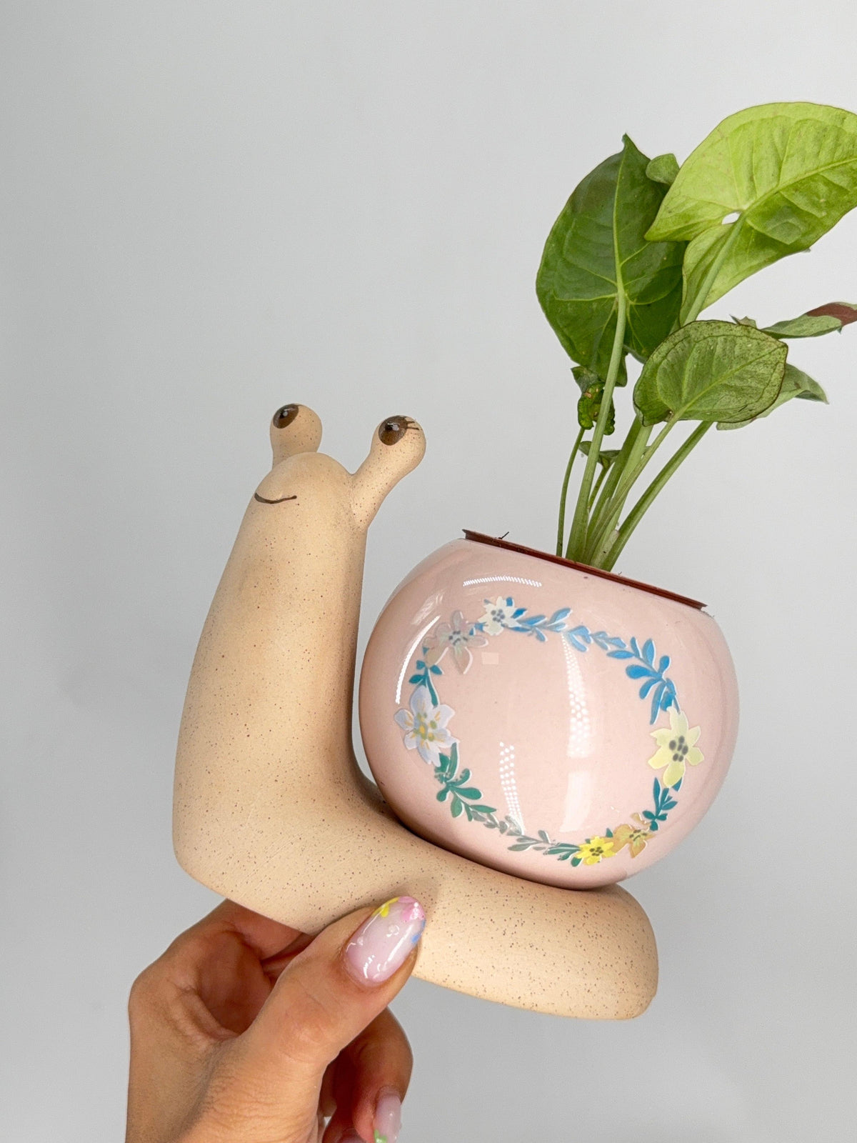 PLANTER DOLOMITE SNAIL MATTE BODY WITH SHINY BALL