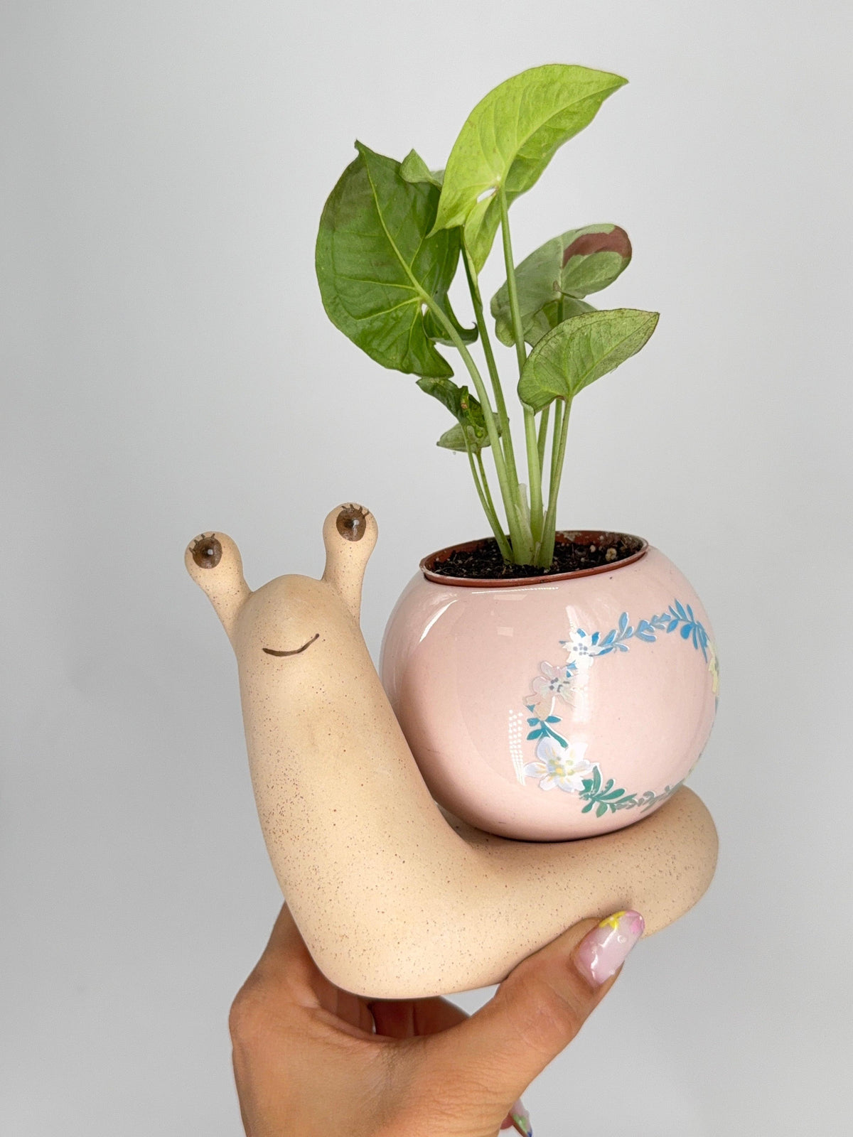 PLANTER DOLOMITE SNAIL MATTE BODY WITH SHINY BALL