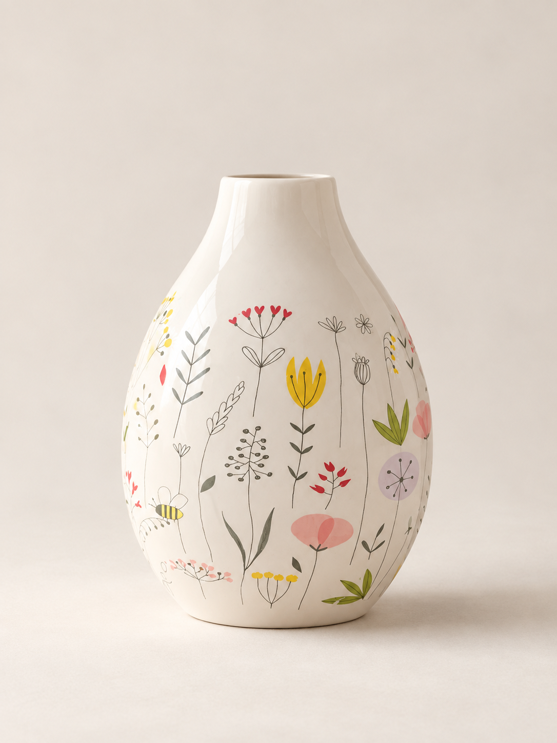 JARRÓN FLORINA BLANCO CON ESTAMPADO FLORAL