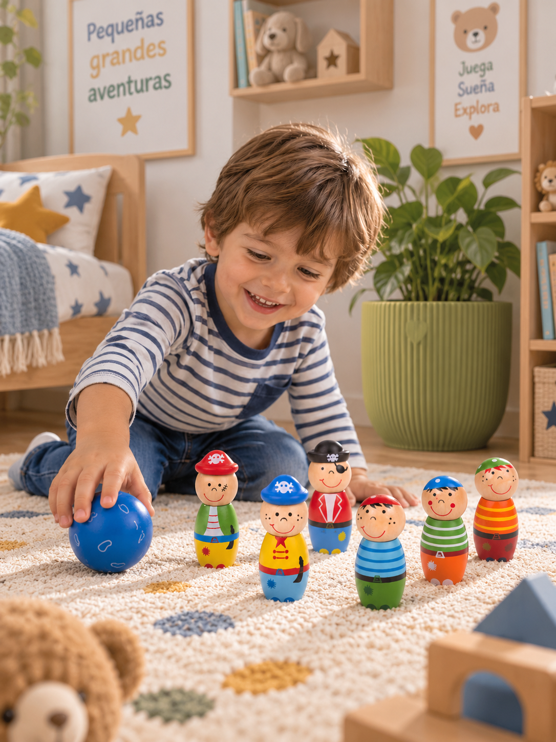 JUEGO SET 8 MADERA 24X4.5X16.5 BOLOS MULTICOLOR