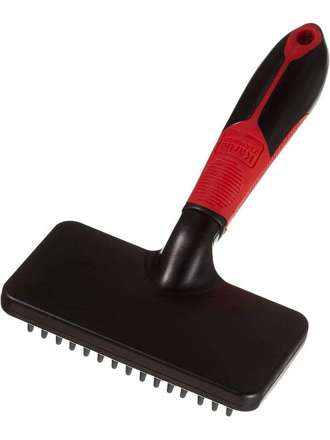 Cepillo de masaje K&F grande para mascotas, negro con mango ergonómico rojo, ideal para perros.
