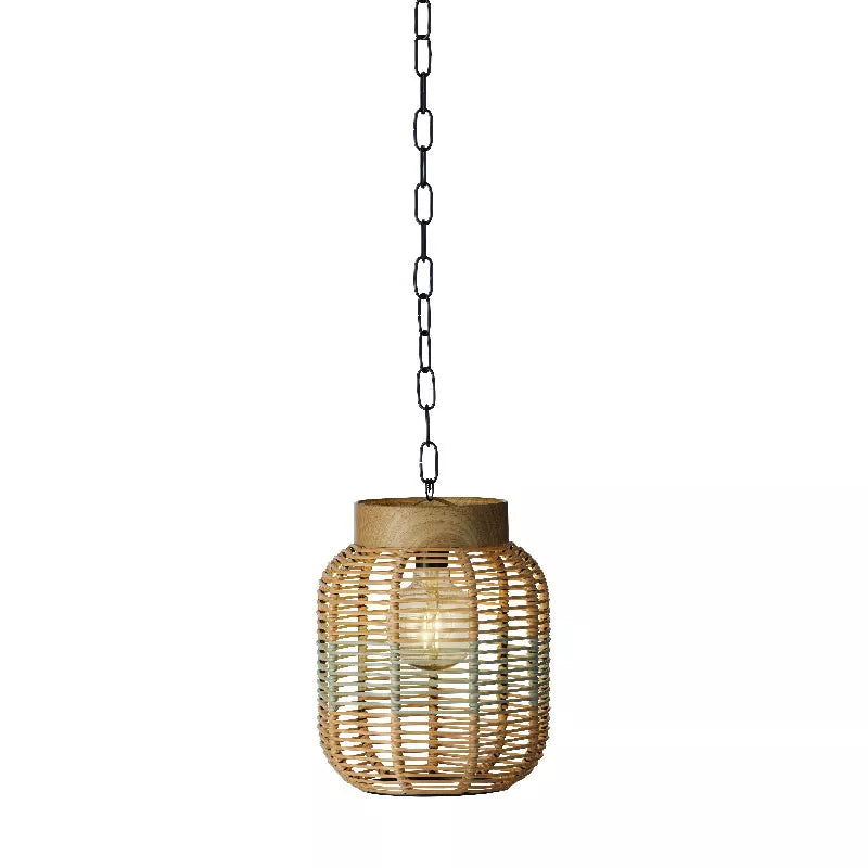 LÁMPARA SOLAR COLGANTE DE MIMBRE CON LUZ FIJA 20 CM