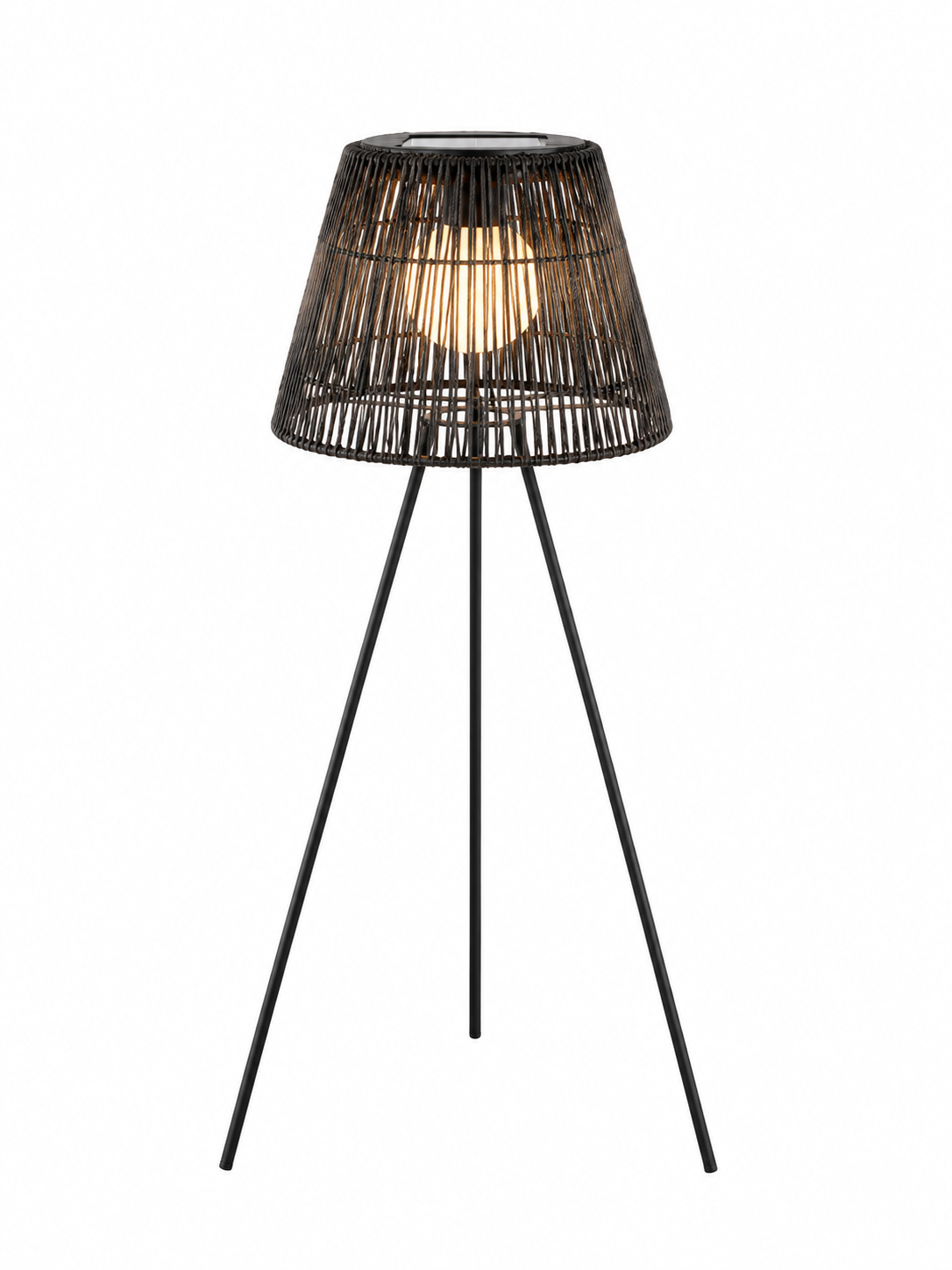 LÁMPARA SOLAR DE PIE DE MIMBRE NEGRA · 28 × 71 CM