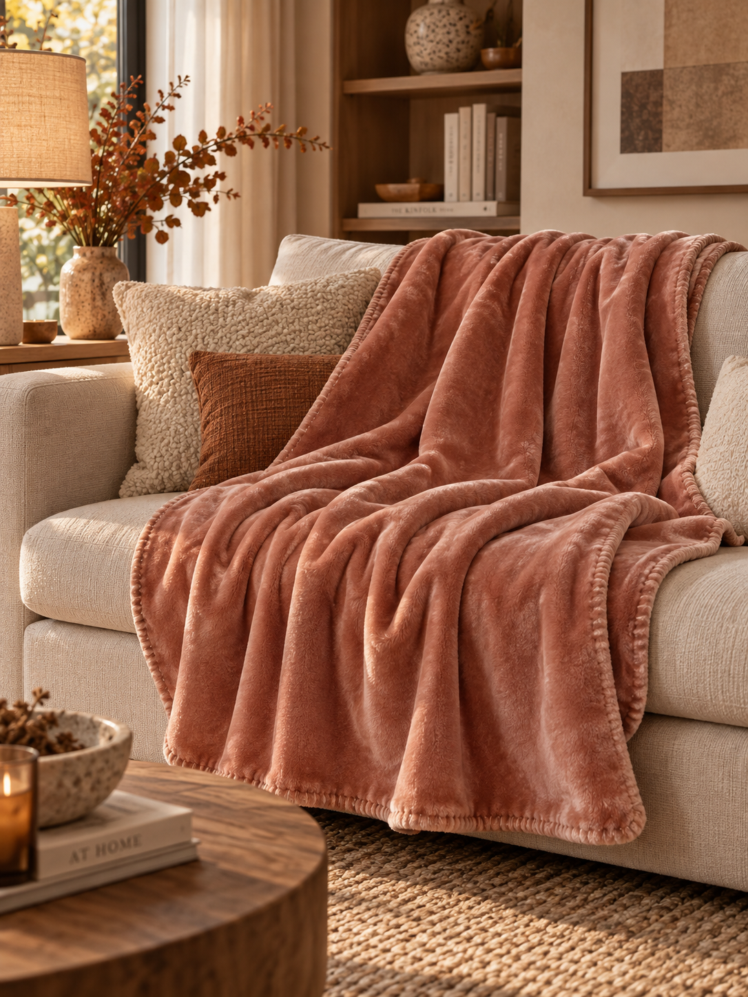 MANTA PLAID MARDY DE FORRO POLAR COLOR MELOCOTÓN 200 × 150 CM