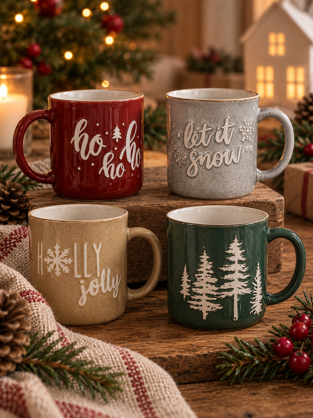 SET DE 4 TAZAS NAVIDEÑAS DE GRES