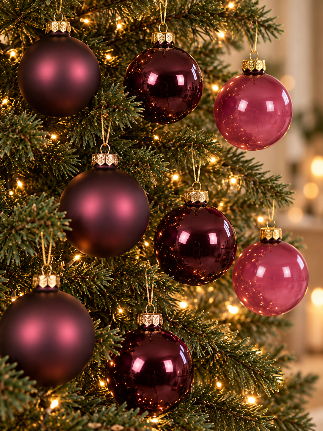 PACK DE 21 BOLAS DE NAVIDAD DE CRISTAL EN TONO BURDEOS