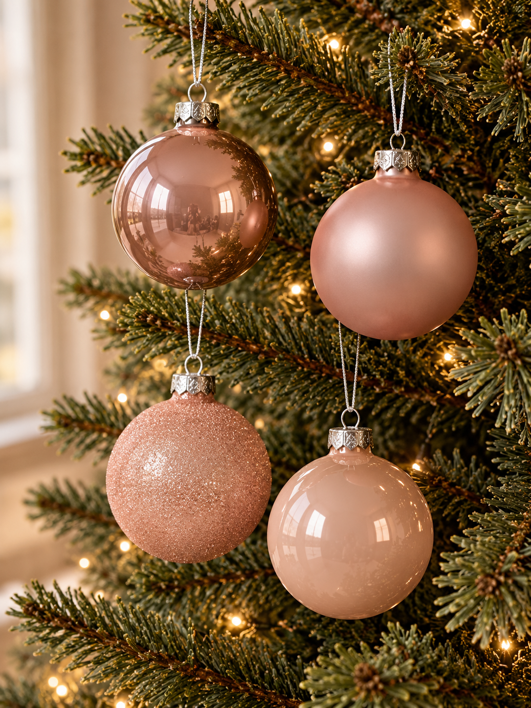 PACK DE 42 BOLAS DE NAVIDAD DE CRISTAL EN TONOS ROSA