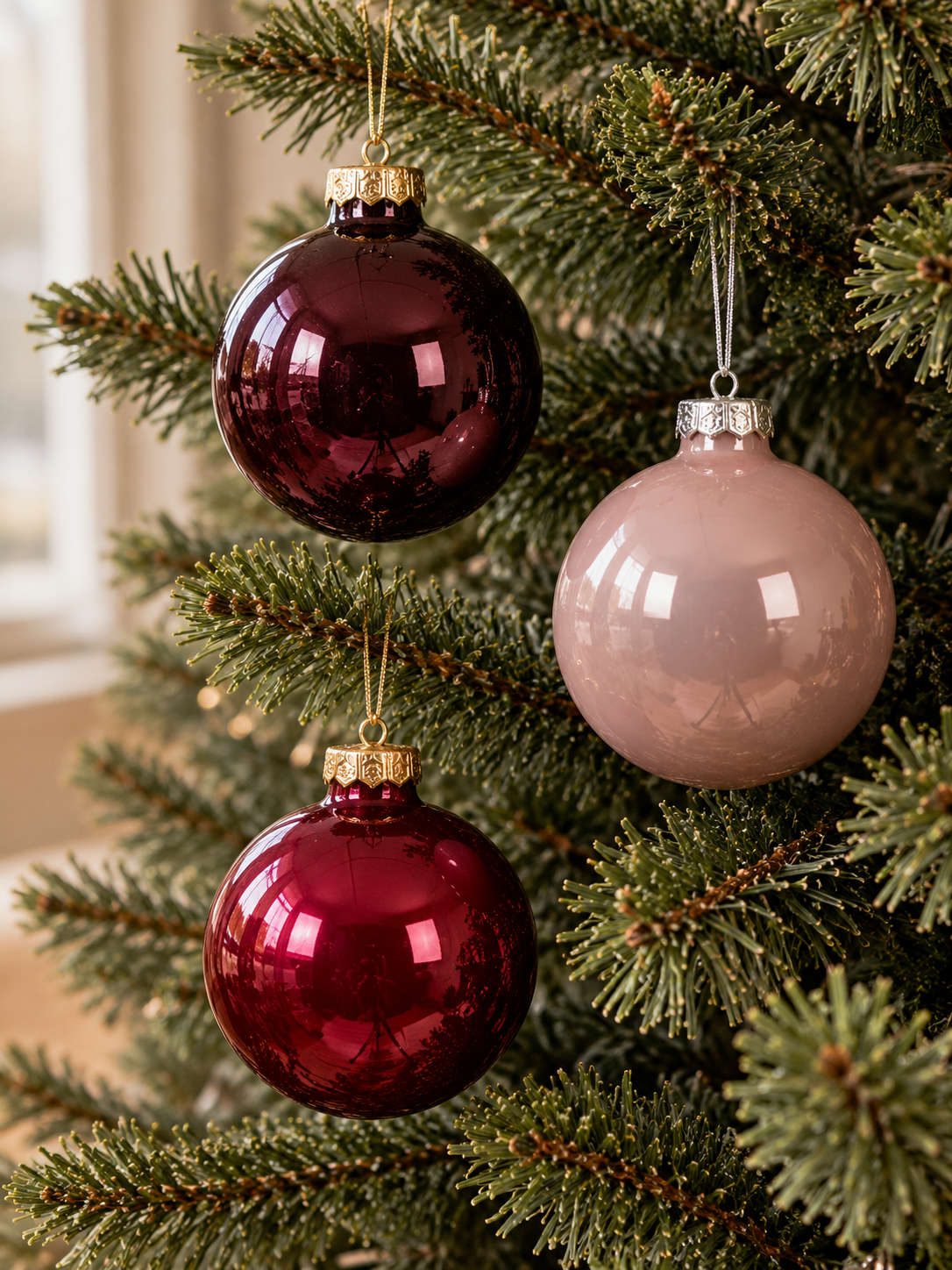 PACK DE 49 BOLAS DE NAVIDAD DE CRISTAL ROSA