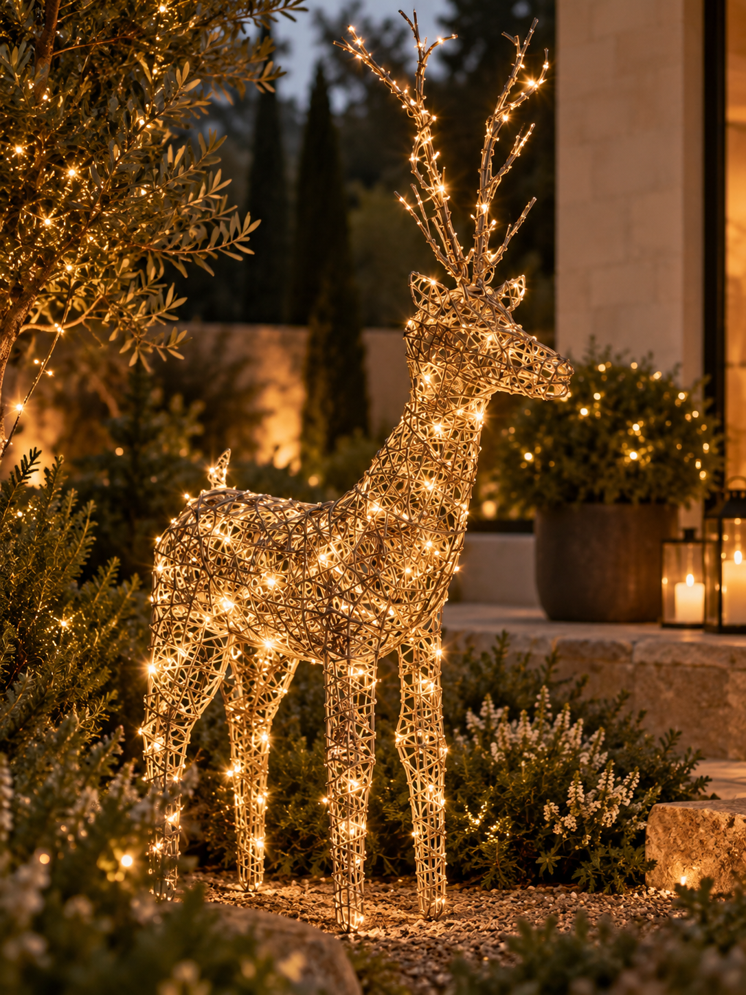 RENO DECORATIVO DE MIMBRE CON 48 LED DE 69CM