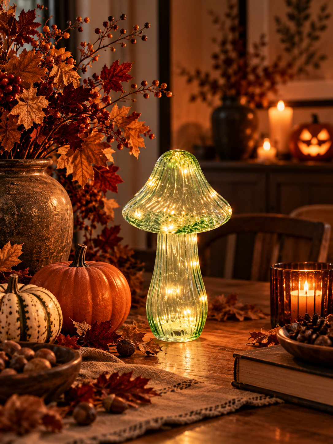 SETA DECORATIVA DE CRISTAL VERDE CON MICRO LED DE LUZ FIJA