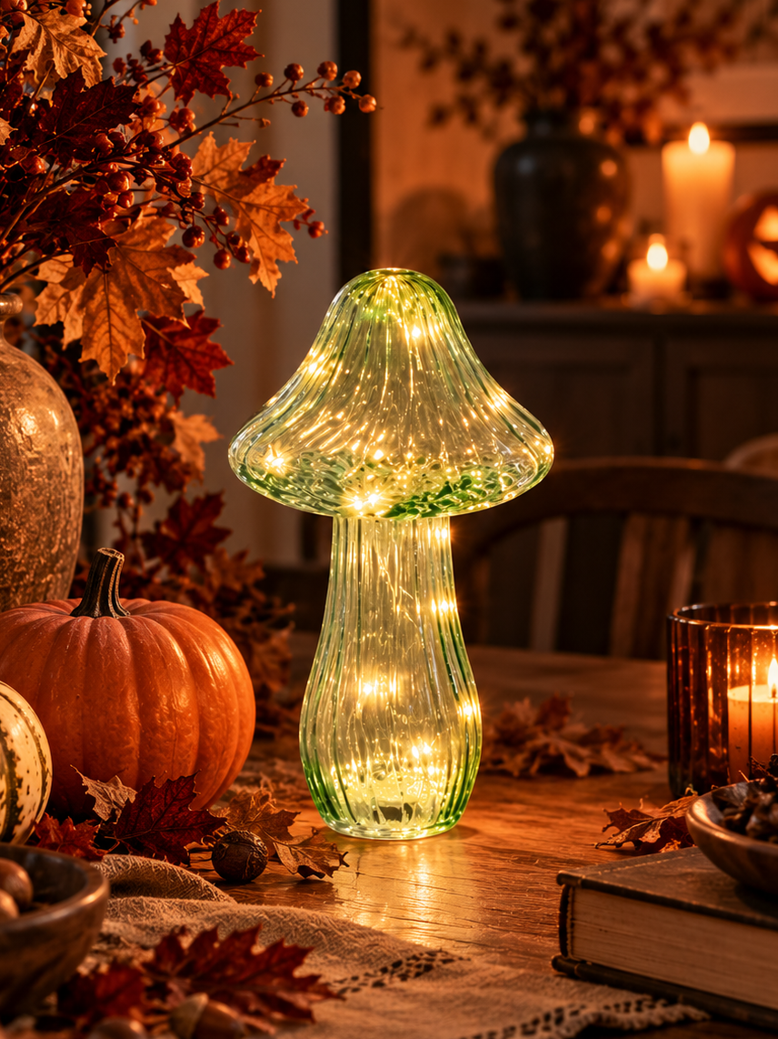 SETA DECORATIVA DE CRISTAL VERDE CON MICRO LED DE LUZ FIJA