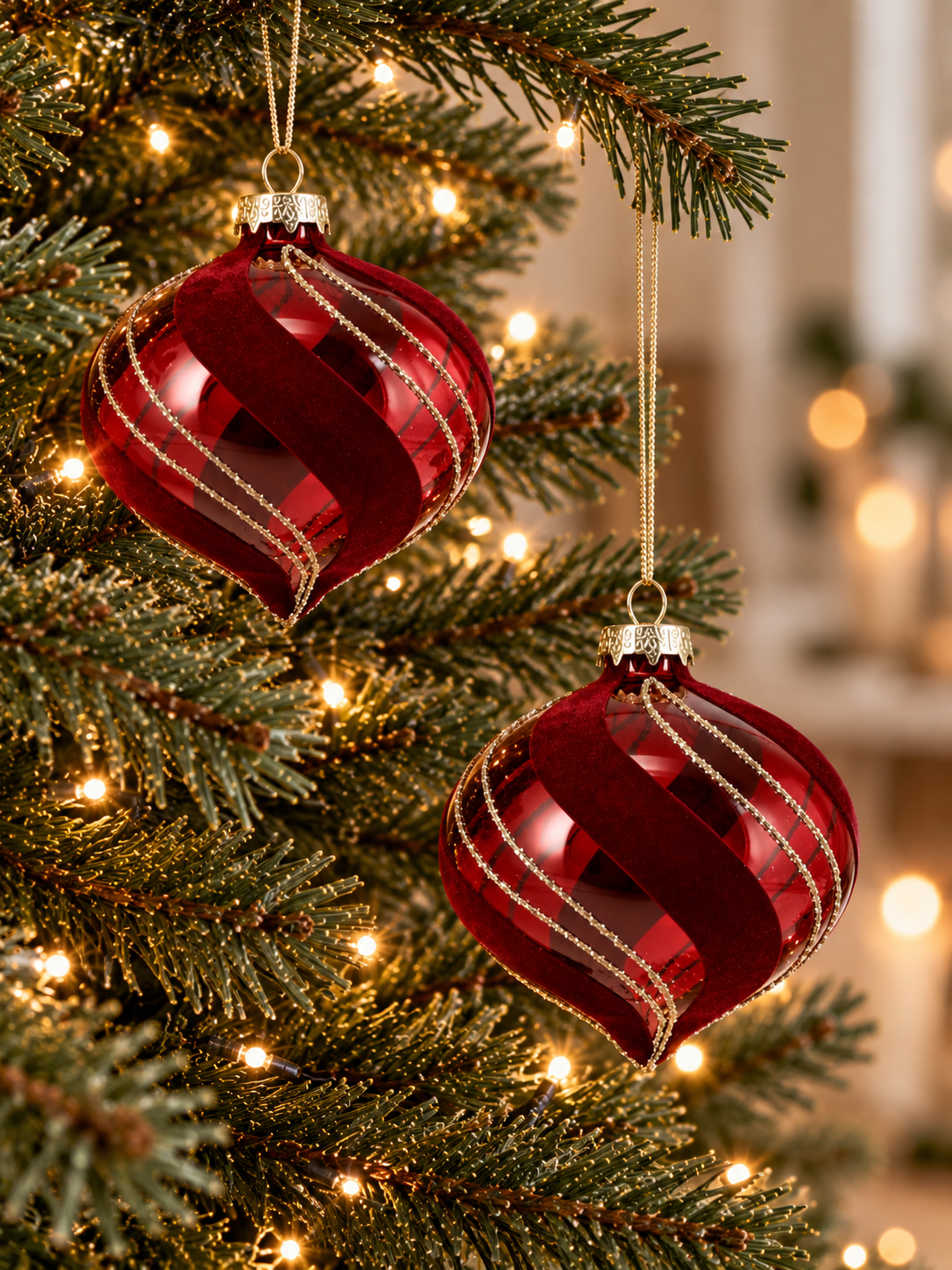SET DE 2 BOLAS DE NAVIDAD DE CRISTAL EN COLOR ROJO