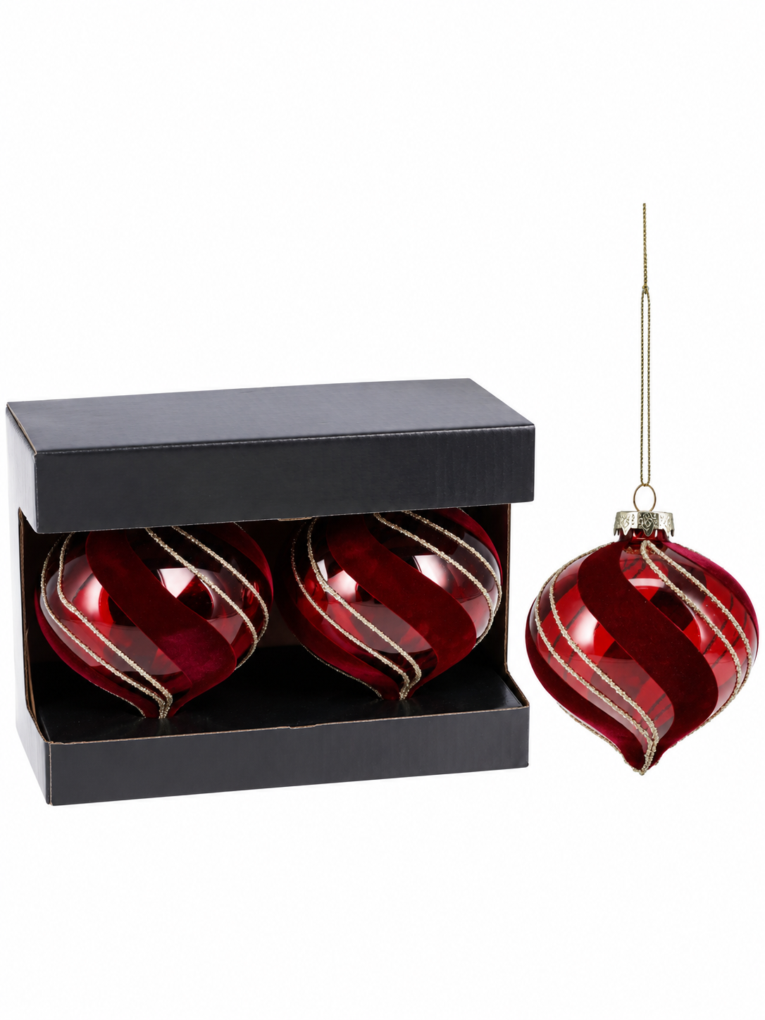 SET DE 2 BOLAS DE NAVIDAD DE CRISTAL EN COLOR ROJO