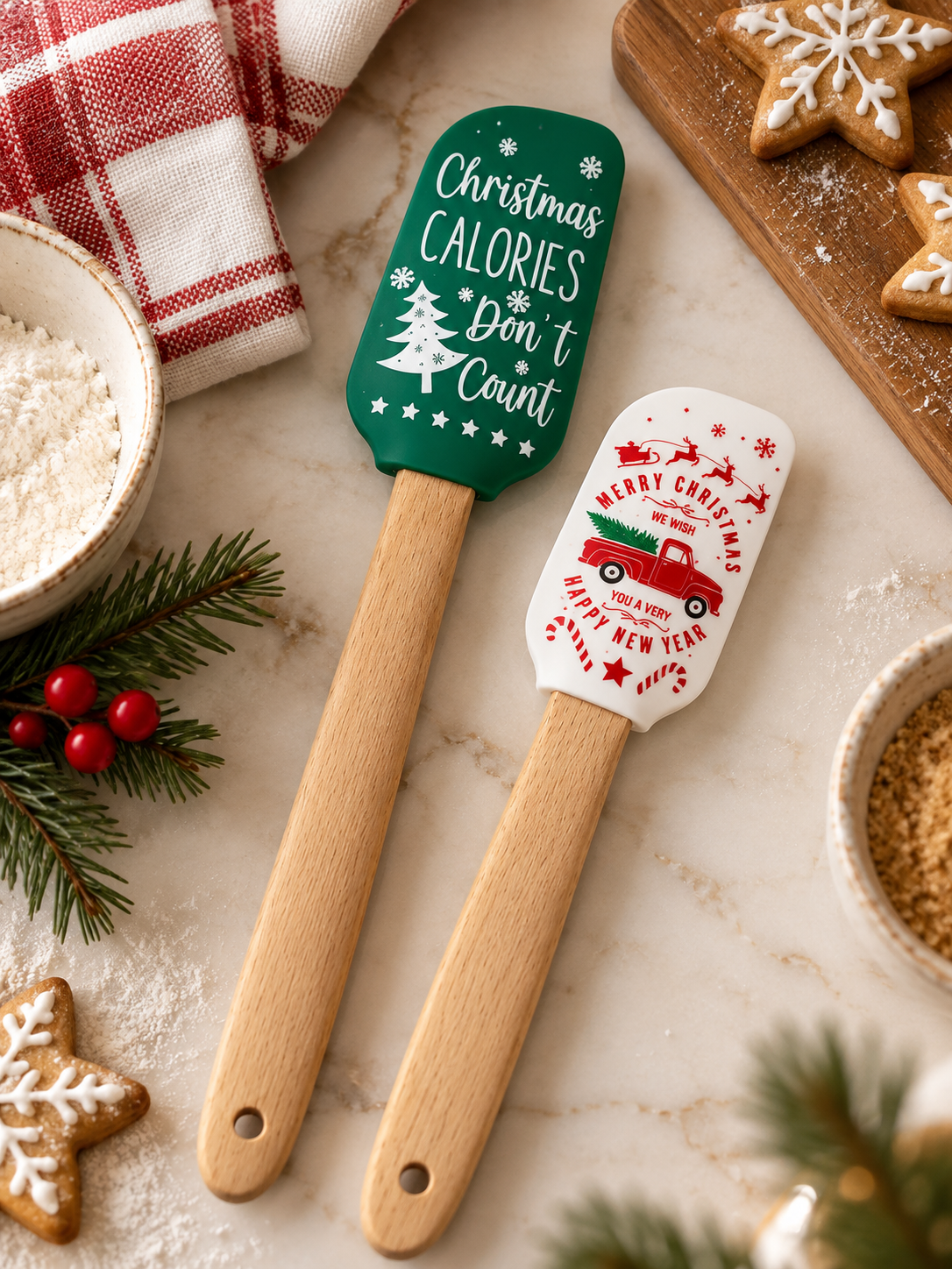 SET DE 2 ESPÁTULAS DE SILICONA CON DISEÑO NAVIDEÑO